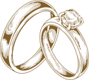 a sketch of two wedding rings next to each other