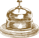 line-drawing of a bell that would sit on the front desk at a luxury hotel