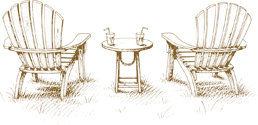 sketch of two Adirondack chairs with a table in between