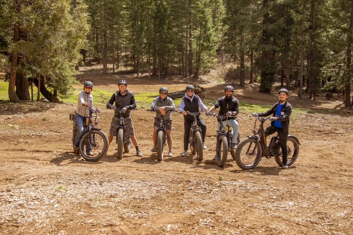 A group of mountain e-bike riders exploring the Lost Sierras at their group event