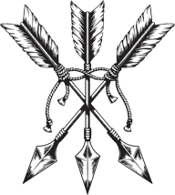 Three crossed arrows with feather fletching in vintage engraving style