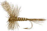 Hand-tied dry fly fishing lure illustration with feathers and hook