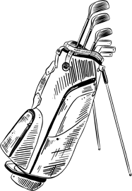 a drawing of a golf bag with clubs in it
