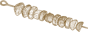 line drawing of a kabob on the barbecue