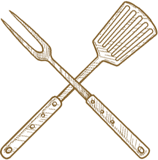 a barbecue fork and spatula forming an 'X'