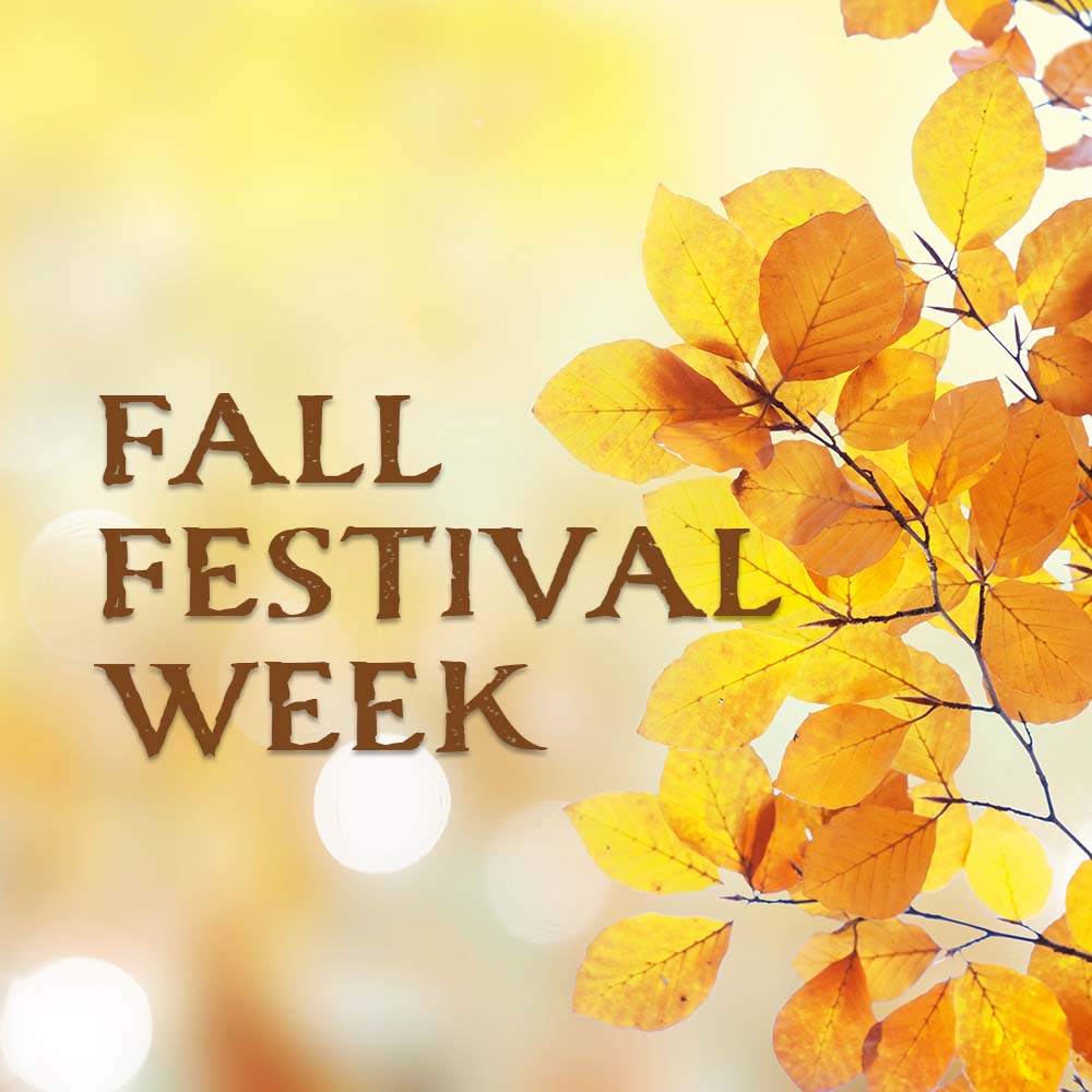 "Fall Festival Week" over a background of yellow fall leaves